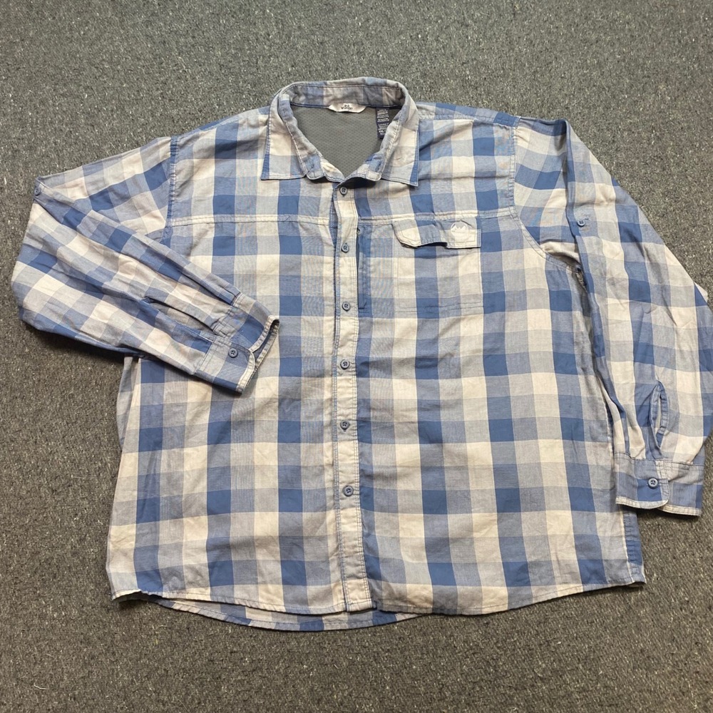 Wrangler Outdoor Shirt Sz XXL Mens Blue Plaid Hiking Roll Tab Sleeve Ventilated